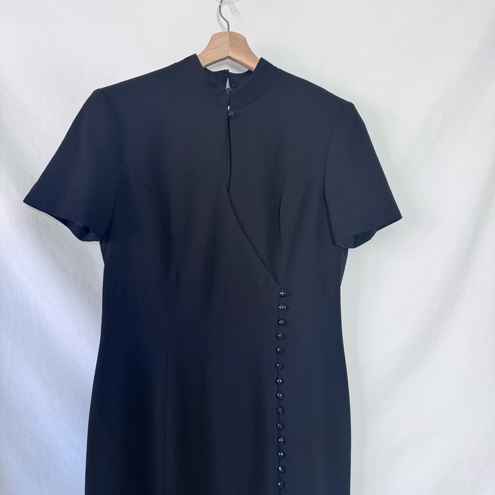 Vintage Liz Claiborne Black Mock Neck Midi Dress 12 Korea 90s Minimalist - Picture 3 of 13